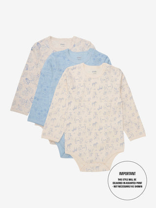 Pippi Långärmad body med all-over tryck Ljusblå