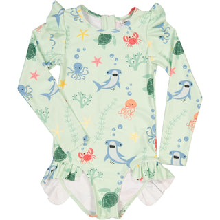 Geggamoja UV-Baddräkt lång arm Havsdjur Blå