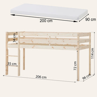 Hoppekids ECO Comfort Halvhöjd Säng 90x200 cm, Natural Wood