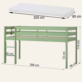 Hoppekids ECO Comfort Halvhöjd Säng 90x200 cm, Pale Green