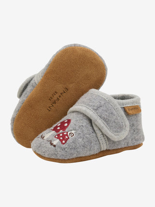 Enfant Ulltofflor med broderi Grå Melange