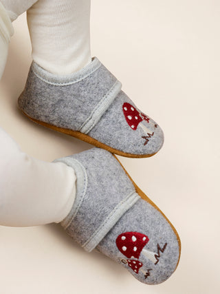 Enfant Ulltofflor med broderi Grå Melange