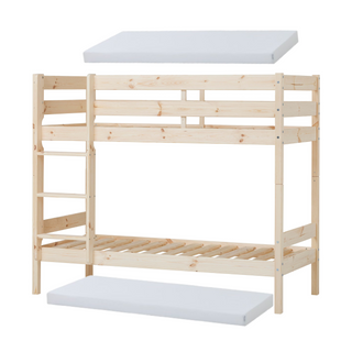 Hoppekids ECO Comfort Våningssäng Med 2x Skummadrass 90x200, Natural Wood