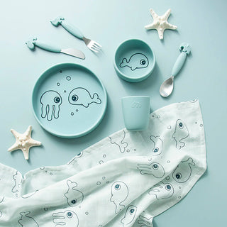 Done By Deer Silikon Dinner Set Sea friends Blå