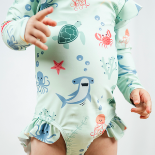 Geggamoja UV-Baddräkt lång arm Havsdjur Blå